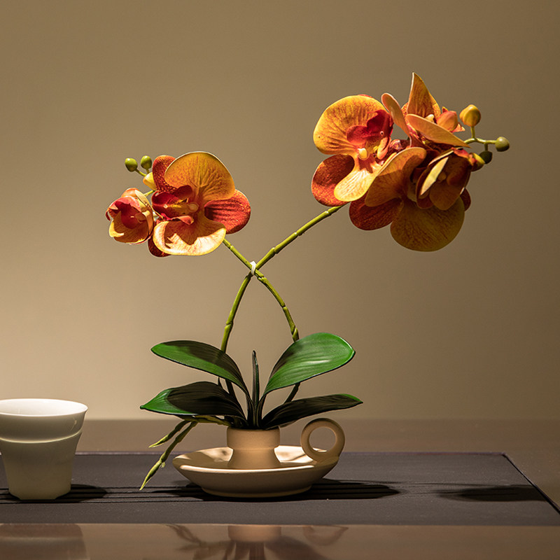 中式仿真蝴蝶兰套装客厅餐桌花艺摆件玄关茶几桌面小盆栽假花装饰
