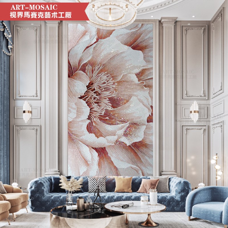 个性定制现代简约风格牡丹花马赛克剪画玄关过道餐厅背景墙贴壁画