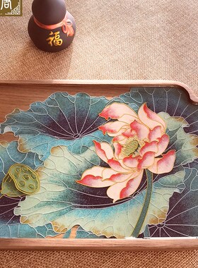 新品 荷花北美胡桃木茶盘杯垫掐丝珐瑯DIY釉料材料包LY231024