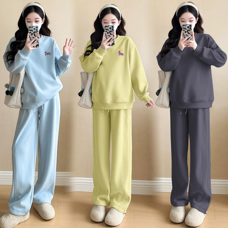 孕妇套装冬加绒加厚保暖休闲宽松圆领卫衣小个子春秋慵懒风两件套