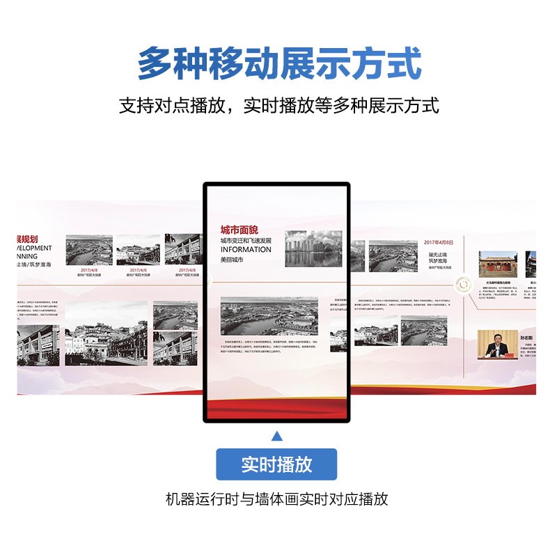 智能互动滑轨屏数字展厅开合屏升降移动触控展示多媒体轨道电视屏
