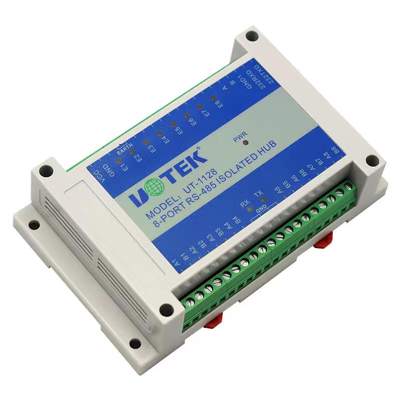 宇泰UT-1128 RS232/485转8口RS485集线器 八路导轨光电隔离分配器