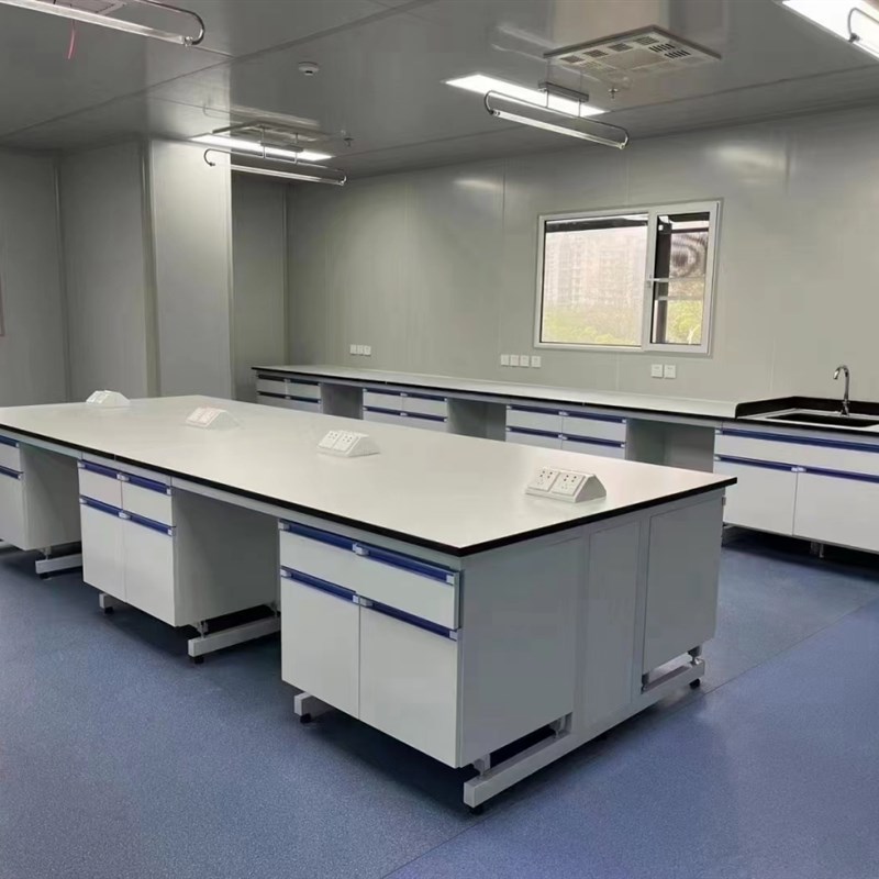 全钢木实验边台面中央试验室工业化学工作桌理化板立柜试剂架吊柜