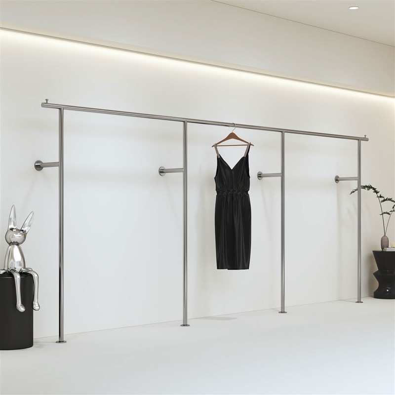 服装店服装高档展示架不锈钢上墙架子货架女装店陈列架加厚挂衣杆