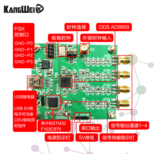 AD9959四通道DDS模组射频信号源 康威AT指令串口输出扫频
