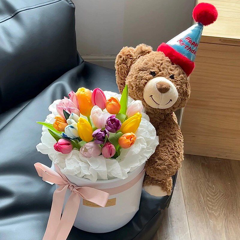 永生花郁金香花篮抱抱桶花束送闺蜜高级彷真香皂花毕业节生日礼物