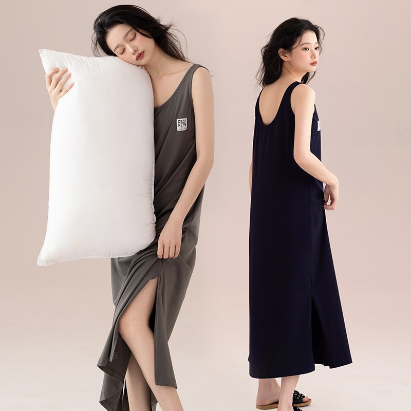 睡裙夏季女款2024新款无袖运动风学生棉绸背心裙孕妇睡衣夏天女款