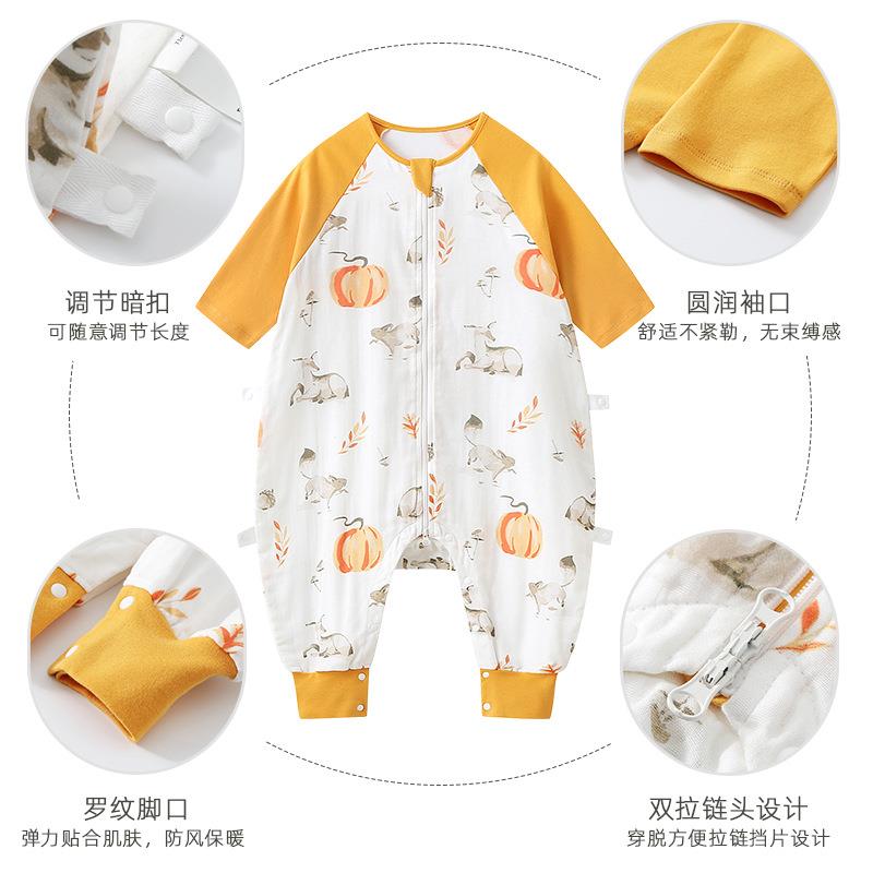 夏季宝宝七分袖竹棉纱布分腿睡袋婴儿空调服春款儿童家居服连体衣