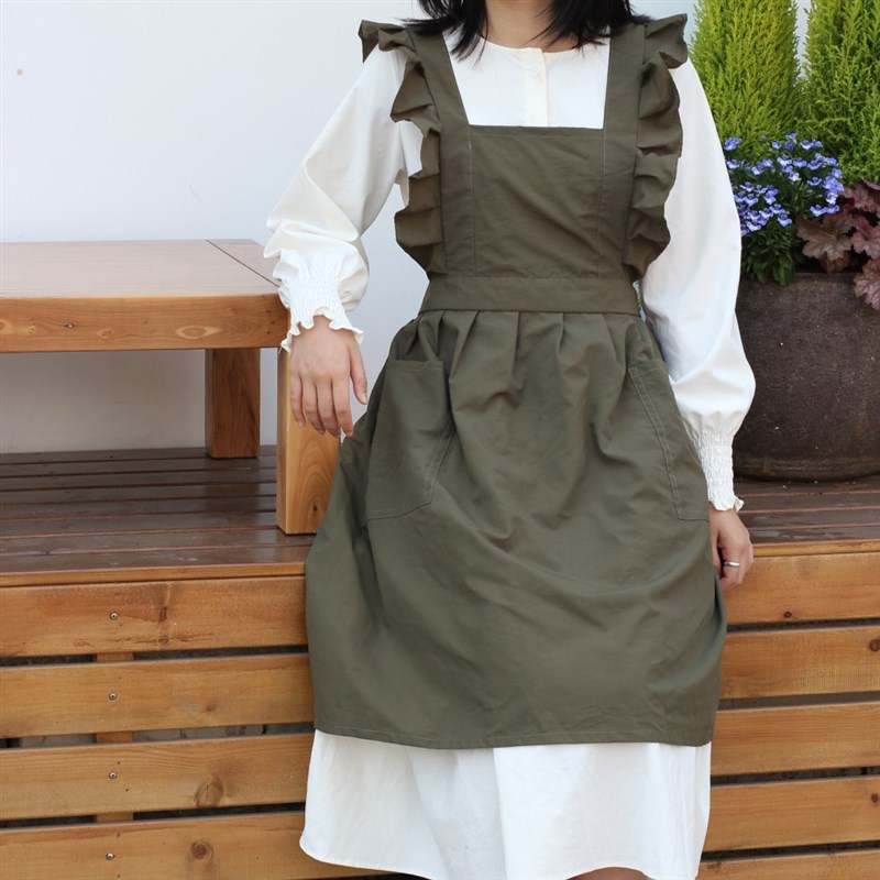 韩版宠物美容师工作服荷叶边复古围裙防泼水不沾毛美容袍美术花艺