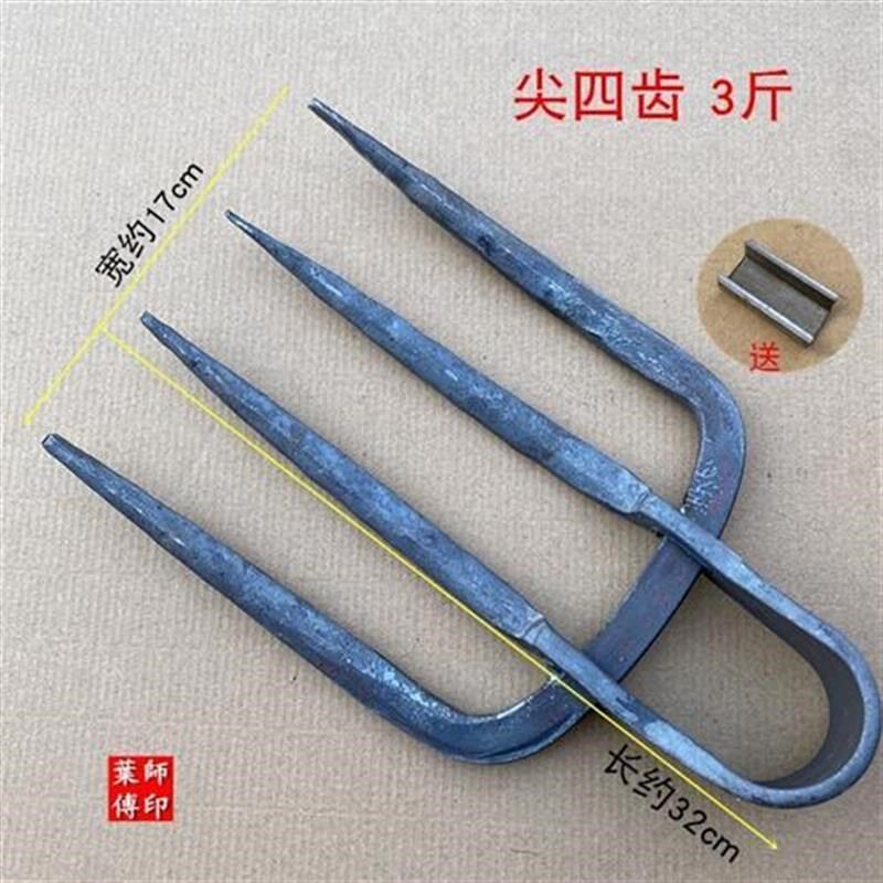 手工锻打锄头四齿耙三齿二齿钉耙子扒草铁耙子四丁四齿叉扁尖锄头