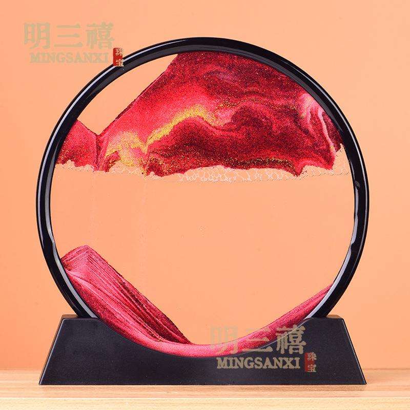 高含量朱砂流沙画3D沙漏解压桌面摆件水飞砂朱砂流沙画办公摆件