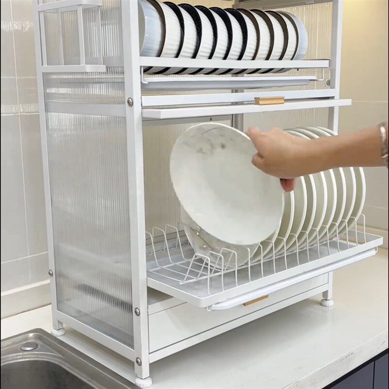 碗碟沥水架收纳层架家用多功能碗盘柜双层碗筷沥水柜厨房碗碟收纳