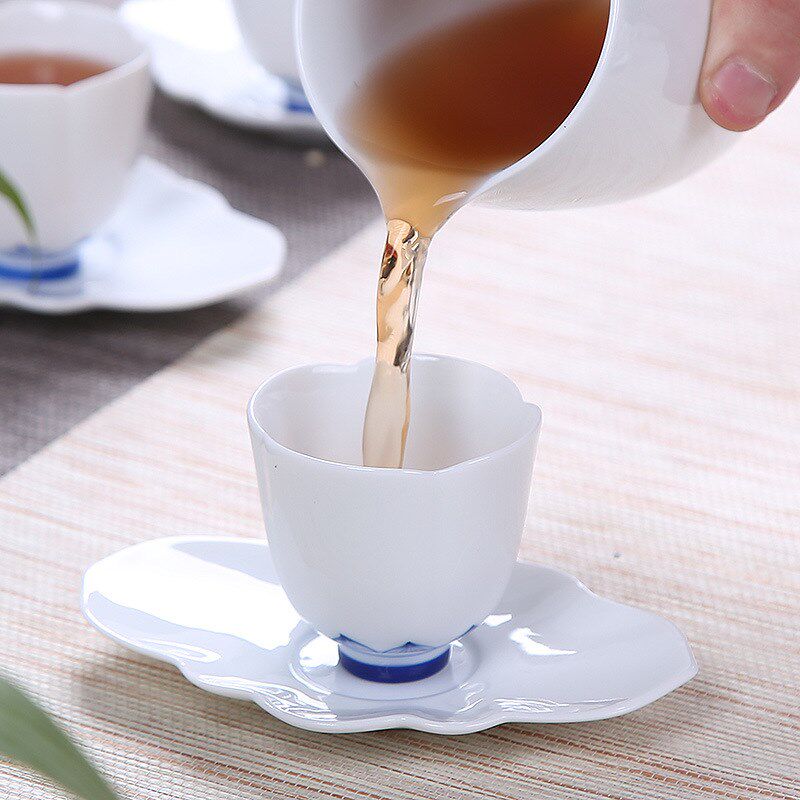 手绘莲花青花白瓷盖碗茶杯公杯功夫茶具套装陶瓷整套茶具礼盒装