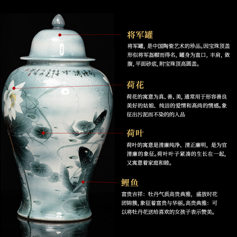景德镇陶瓷花瓶插花仿古中式储物罐客厅玄关家居装饰品将军罐摆件