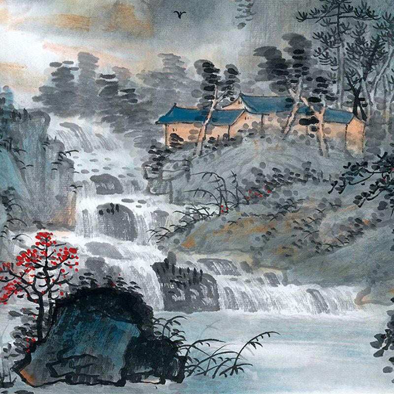 新品当代吴广神州尽在彩霞中中式山水画横幅客厅办公室装饰画挂画