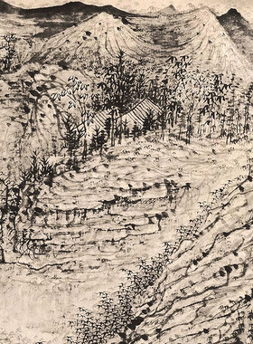 清 石涛 搜尽奇峰打草稿图卷微喷打印古代山水画临摹底稿画稿画心