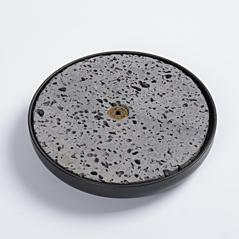 粗陶乌金石圆形茶盘功夫茶具大号火山岩干泡台壶承简约储水竹茶盘