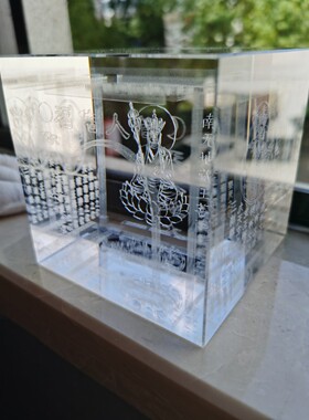 家居摆件 汽车摆件 水晶小庙立体雕刻 正方形内刻 水晶微庙