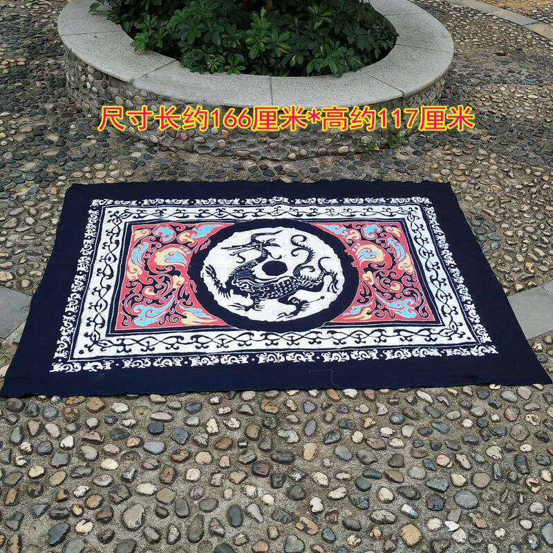 正宗手工土布印染富贵花蓝印花布桌布蜡染面料农家乐茶馆餐桌布料