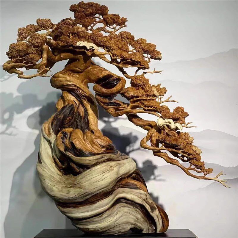 太行崖柏根雕山水花鸟风景木雕摆件迎客松盆景玄关人物客厅工艺品
