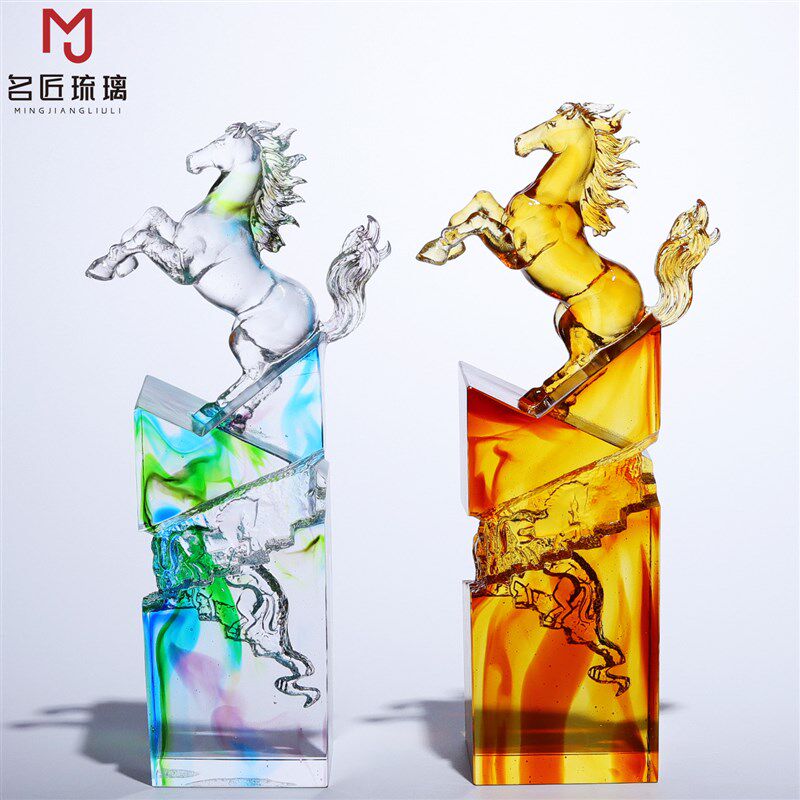 淄博琉璃步步高升生肖马摆件吉祥物高级感工艺品送领导的高档礼物图片