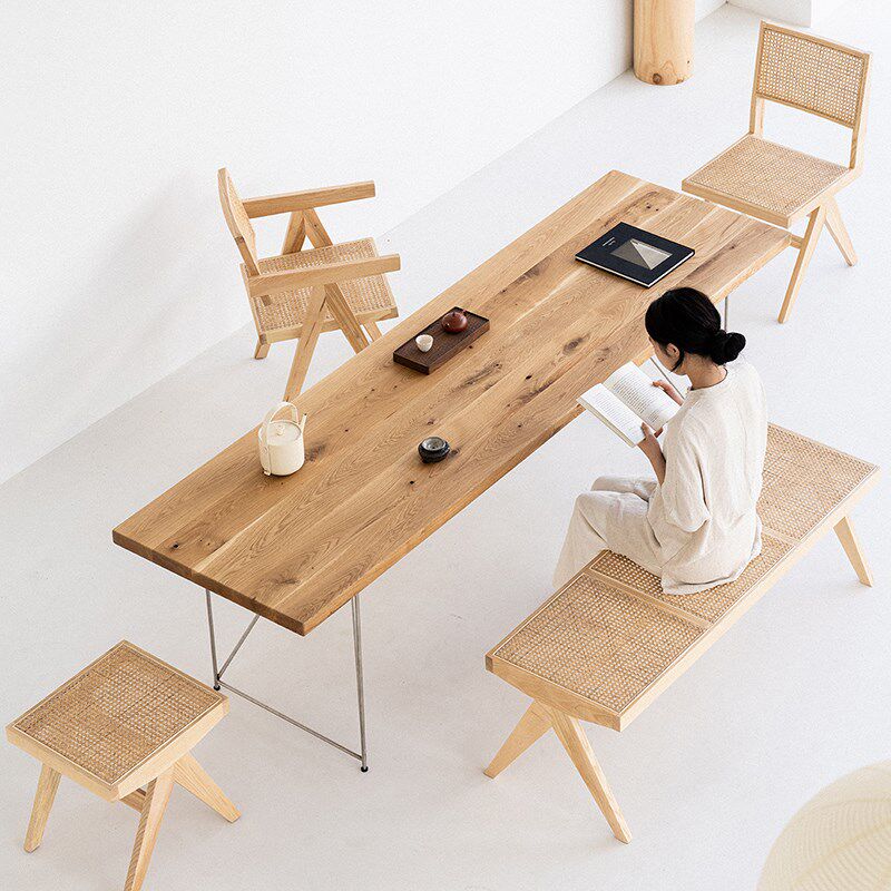 叁几 白蜡木昌迪加尔靠背椅子舒服久坐实木餐椅家用书椅原木藤编