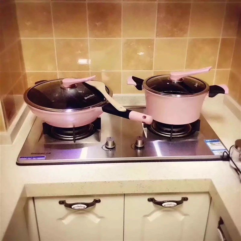 韩国didinika迪迪尼卡粉色炒菜锅麦饭石不粘锅炒锅家用无烟平底锅
