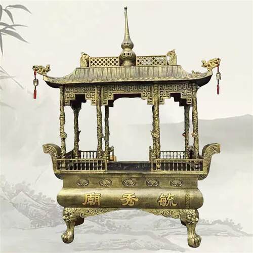 寺庙铸铁四龙柱纯铜定制八龙柱祠堂大型插香炉仿古长方形带盖香炉