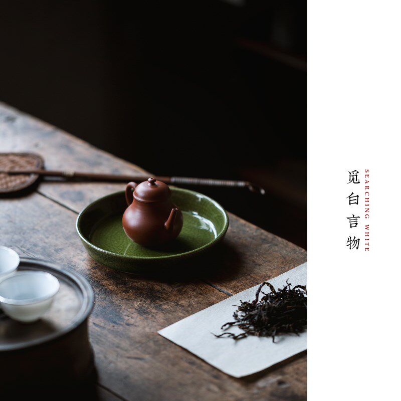 觅白漳窑开片青壶承工夫茶盘可养干泡台陶瓷哥窑绿台定仿古圆潮州图片