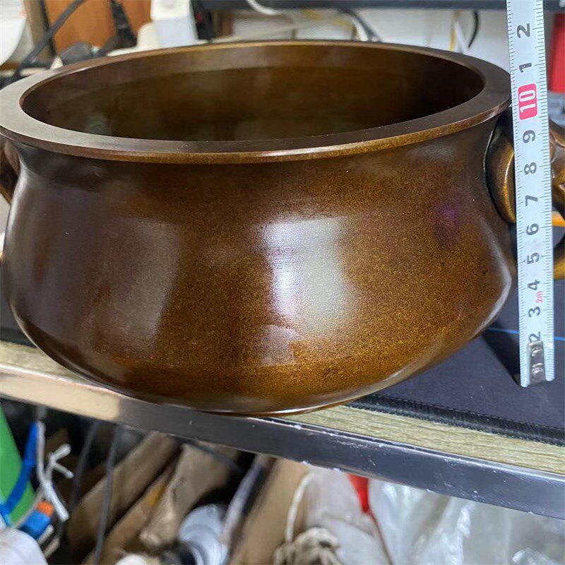 全铜苏工紫铜色复古特大象耳炉加厚重器铜炉摆件盘香线香炉香薰炉