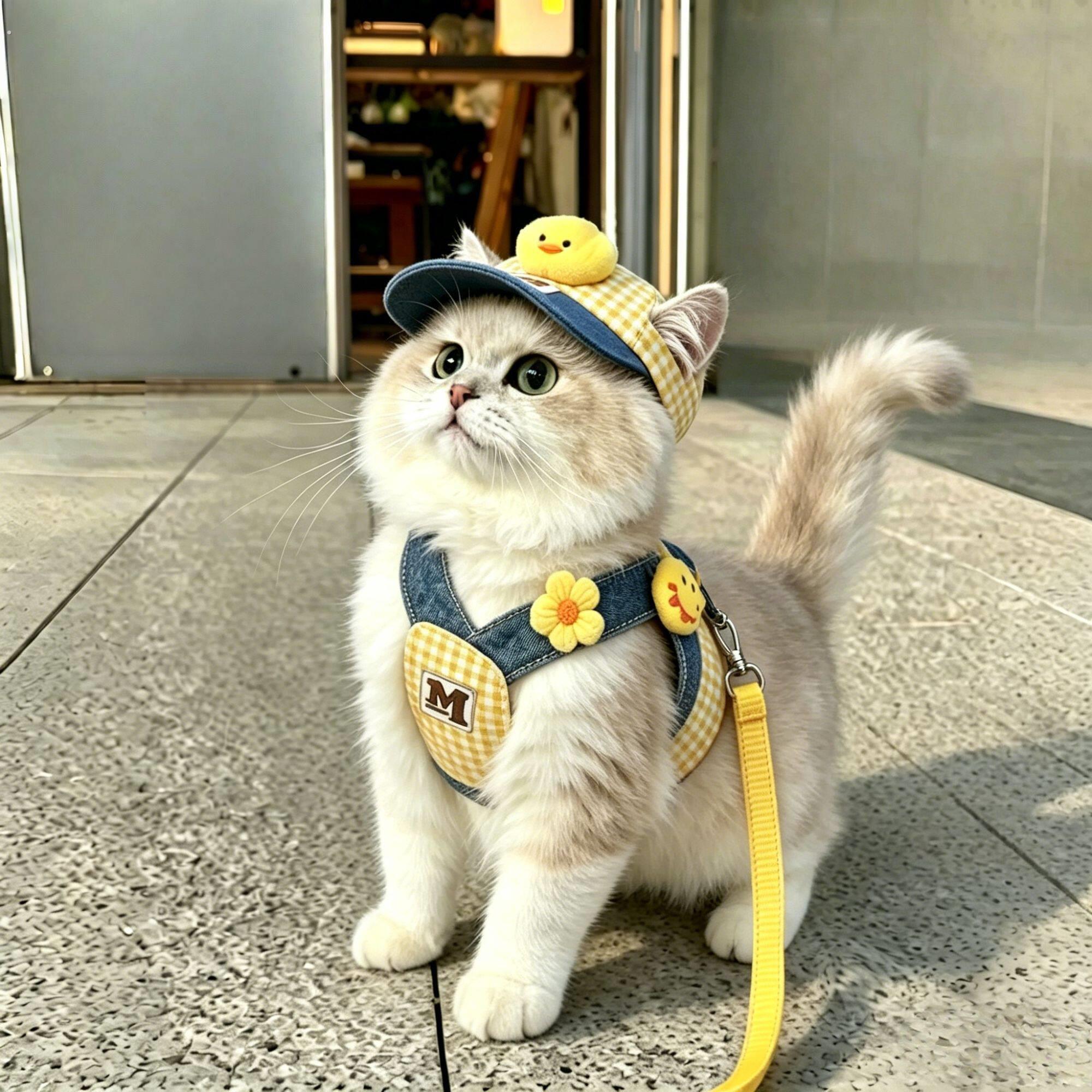 猫咪衣服外出牵引马甲套装夏季防晒可爱搞怪宠物外出服汪喵都能穿