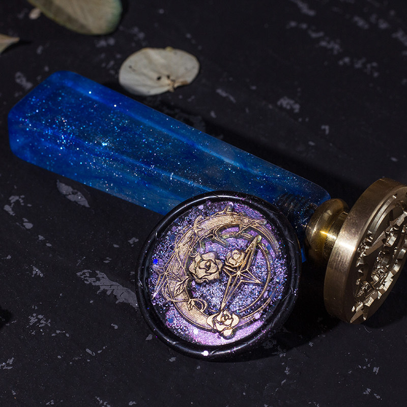 墨下【星月玫瑰】月亮分层火漆印章 蜡粒手柄套装礼盒信封封口