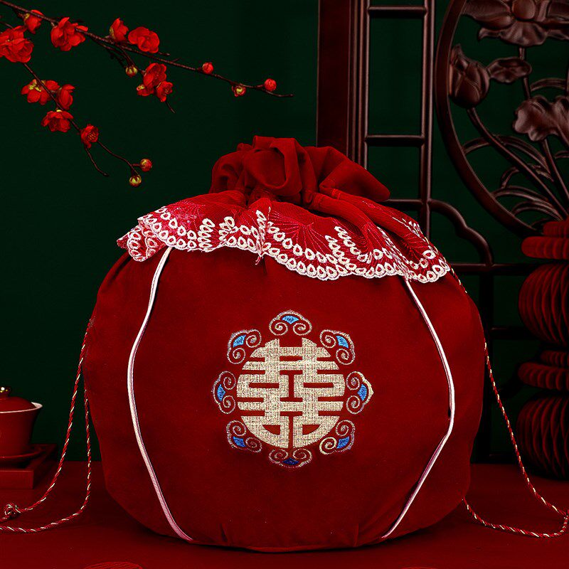 结婚礼包袱皮一对女方陪嫁用品大全红色喜盆嫁妆聚宝盆包裹布福袋