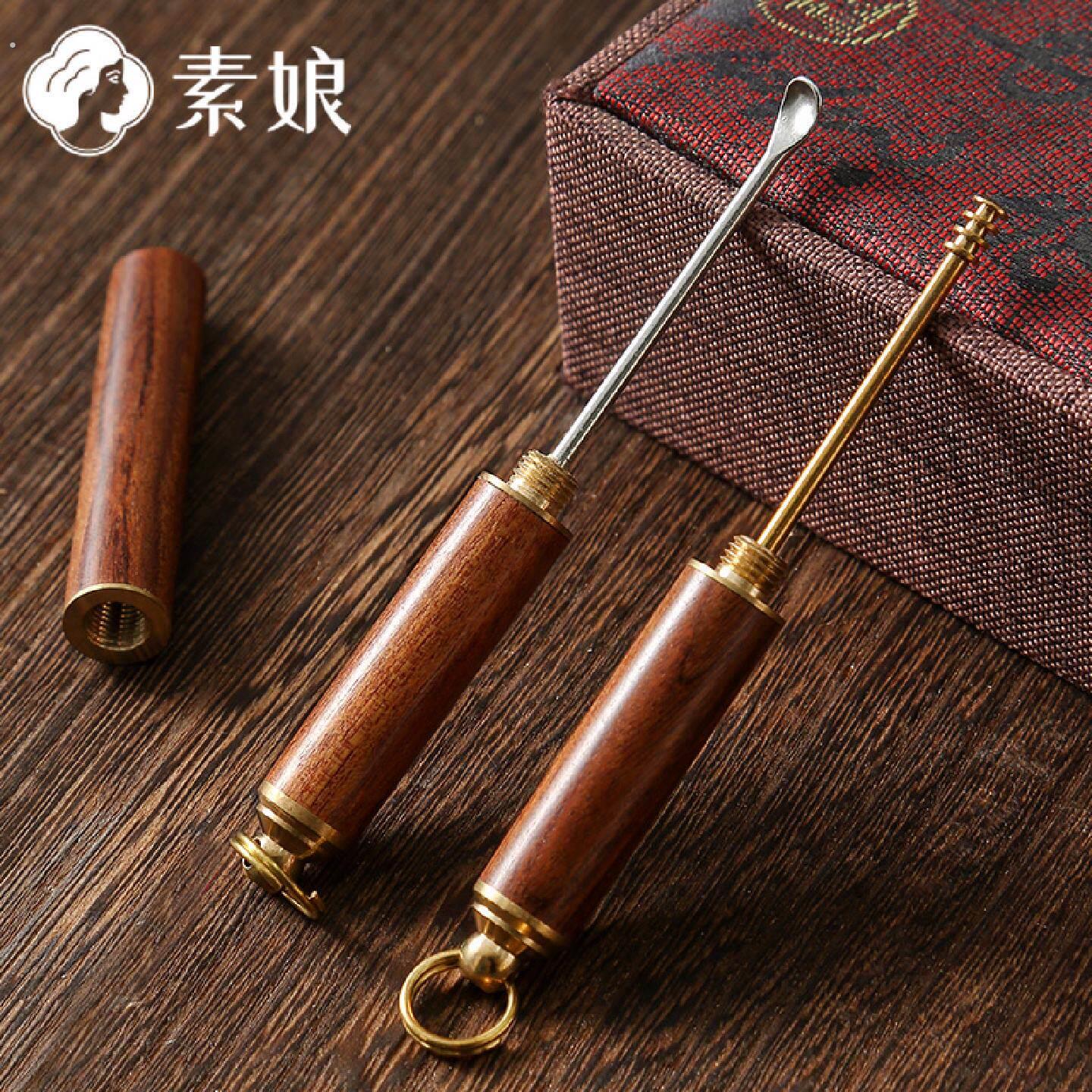 素娘木质螺旋挖耳勺创意掏耳朵采耳挖耳屎钥匙扣可携式黄铜耳勺高