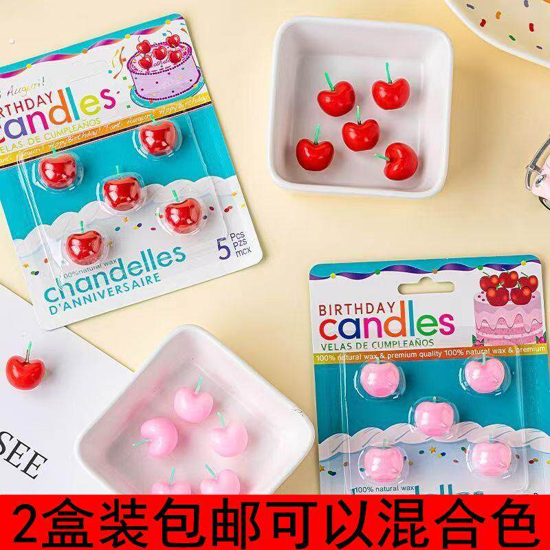 韩版樱桃小蜡烛生日蛋糕装饰摆饰彷真樱桃生日蜡烛甜品烘焙装扮