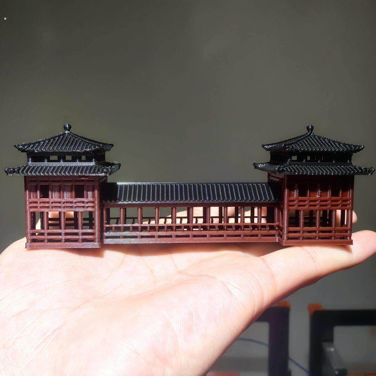 中式古建筑模型长廊桥梁假山造景连廊水陆缸微景观盆景造景小摆件