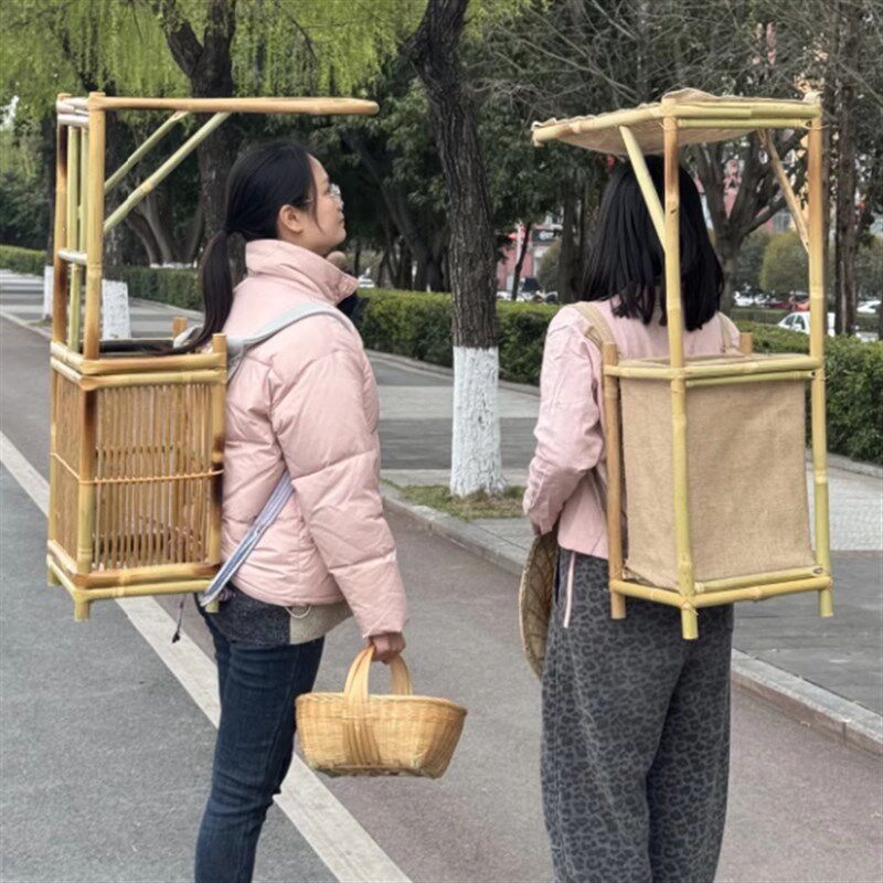 宁采臣竹篓竹制书生书童背书箱行脚僧状元箱古装道具竹编徒步揹包