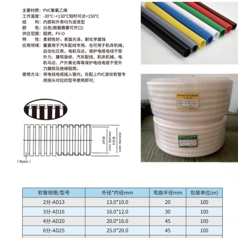 特厚PVC白色阻燃塑料波纹管电线电缆保护软管电工穿线管绝缘套管