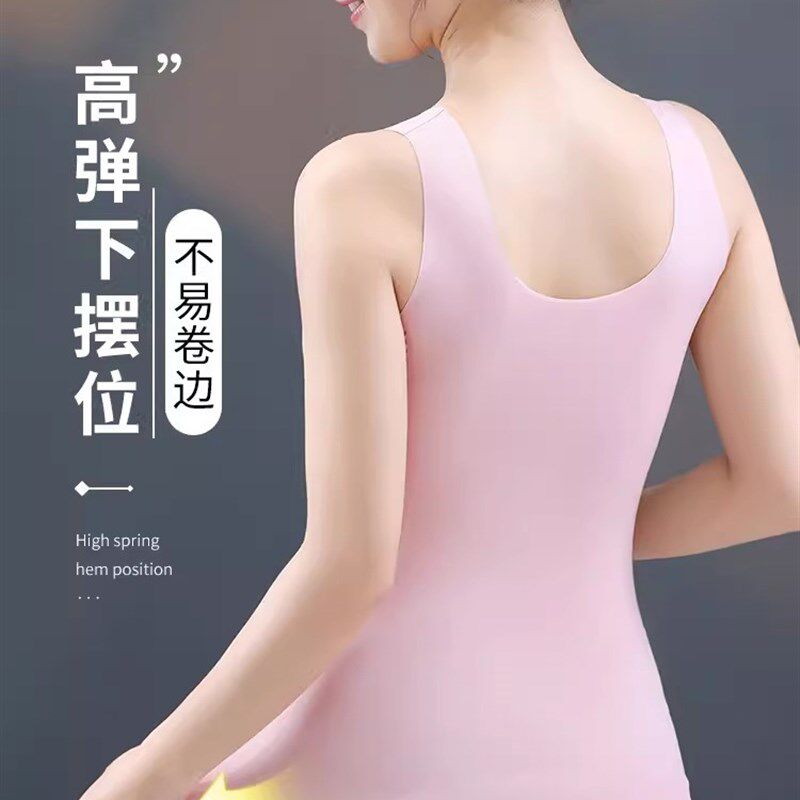 妈妈冰丝薄款带胸垫背心一体式中年妇女免穿文胸无痕美背内衣夏季