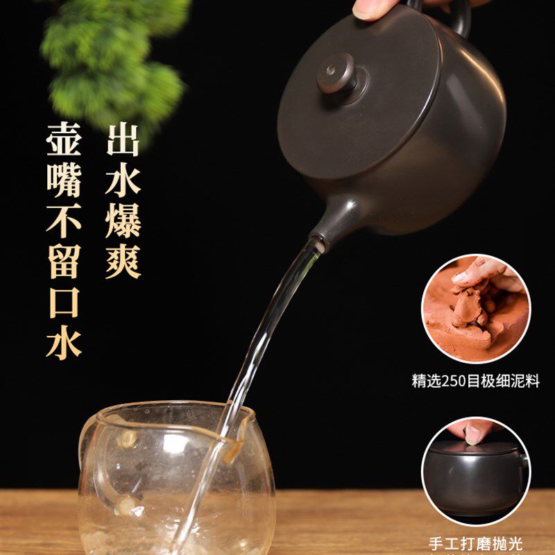 云南建水紫陶茶壶 大口汉瓦石瓢壶非紫砂功夫茶具手工原矿单纯壶