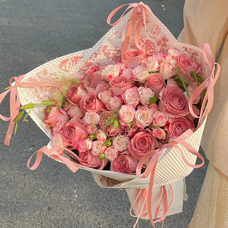 520花束广州深圳上海杭州鲜花速递同城配送花凡尔赛复古红玫瑰花