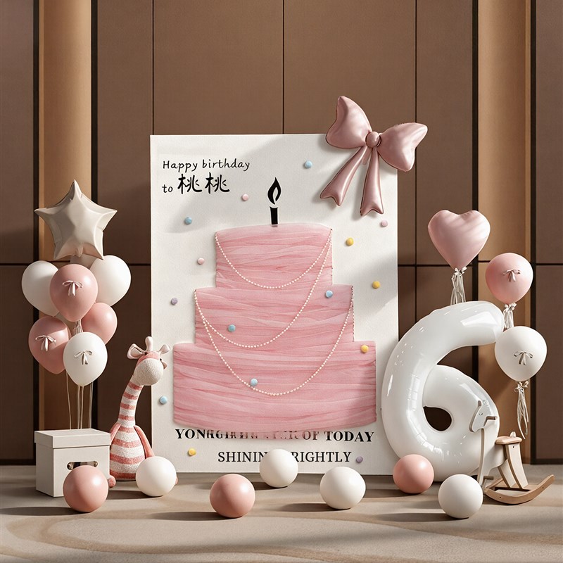 女孩生日场景布置装饰宝宝周岁礼DIY网纱蛋糕KT板氛围拍照背景墙