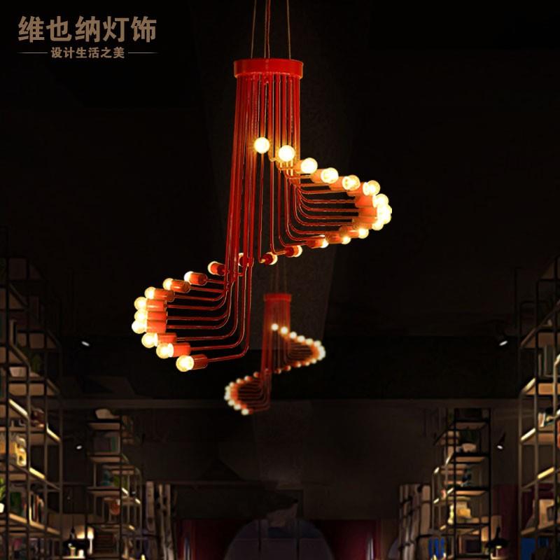 loft工业风复古创意个性饭厅客厅灯咖啡厅服装店铺旋转楼梯长吊灯