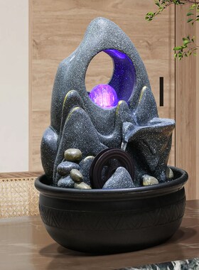 小型五指山招财循环流水摆件桌面时来运转水晶球生财水车风水轮