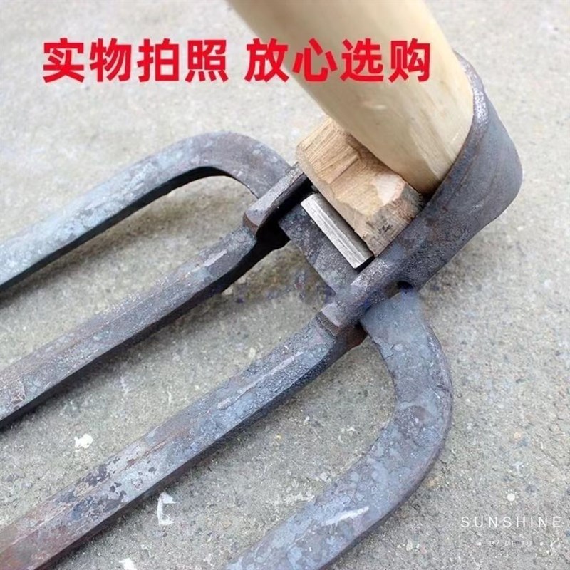 手工锻打锄头老式70年代加厚齿耙铁耙子长柄家用四爪农用工具大全