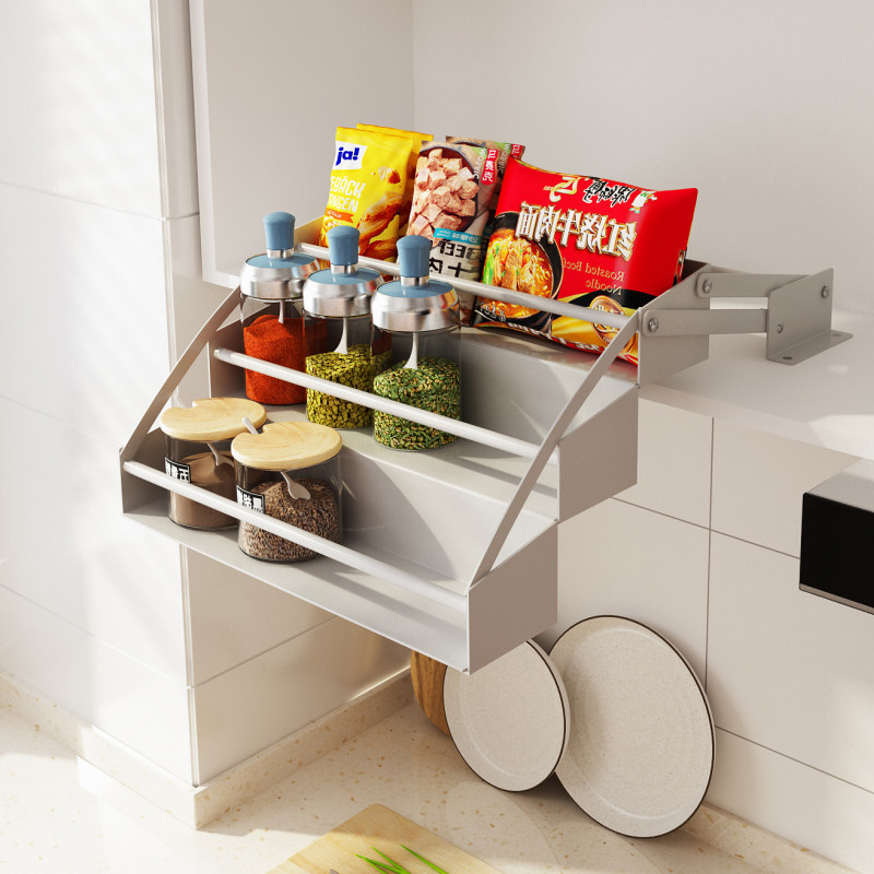 厨房橱柜吊柜内下拉式置物架升降拉篮调料调味品分层收纳小型尺寸