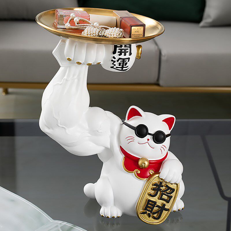 肌肉招财猫摆件大力士麒麟手臂发财猫健身房新开业礼物前台装饰品