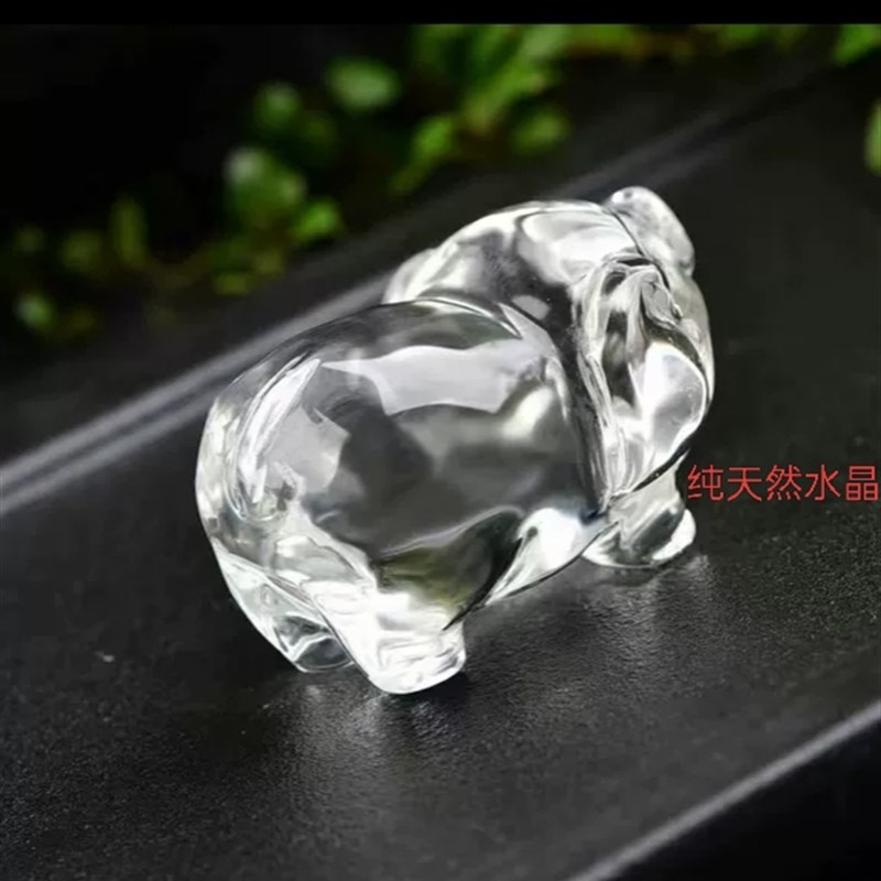 纯天然巴西白水晶生肖猪风水摆件