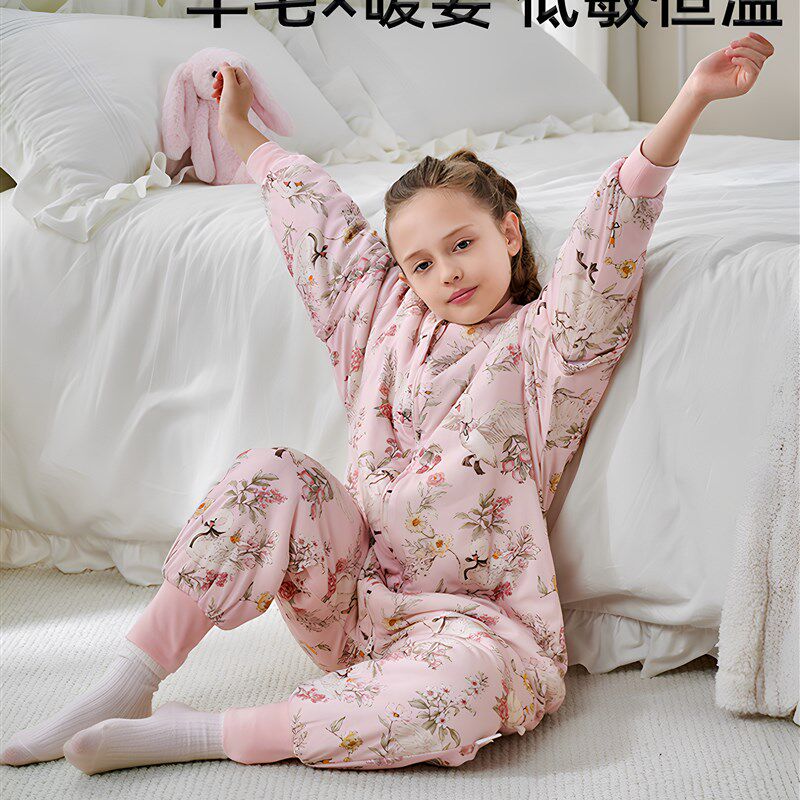 羊毛暖姜 中大童分腿睡袋春秋冬款婴儿童大童宝宝小学生防踢被