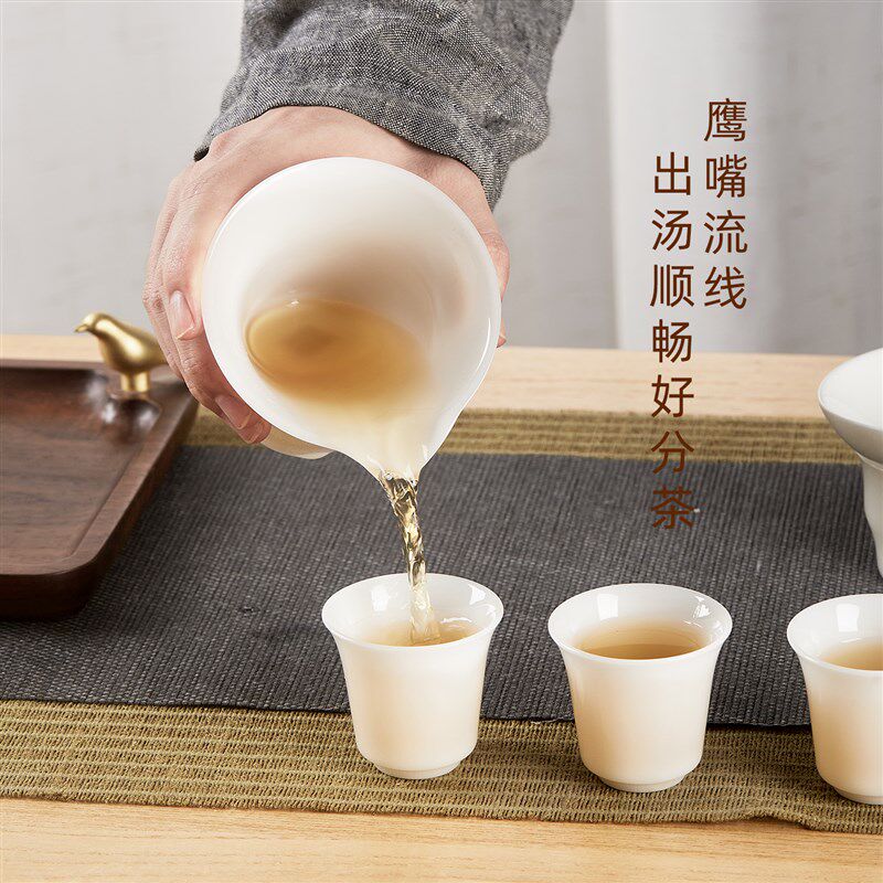 景德镇羊脂玉茶具套装陶瓷轻奢高档盖碗功夫茶具泡茶杯专用办公室